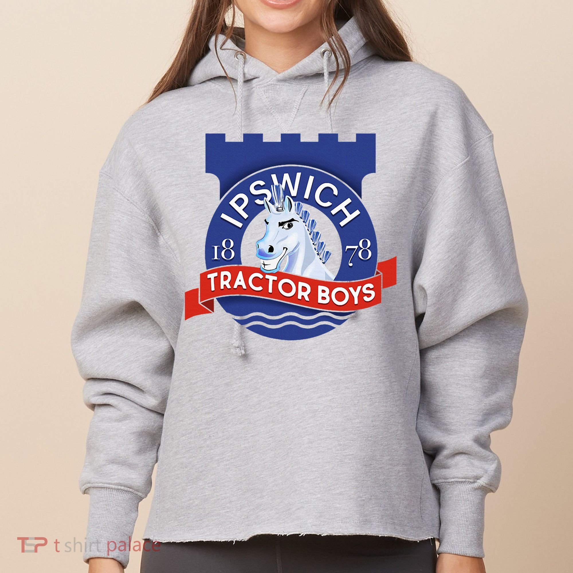 Ipswich Town Fan Tractor Suffolk Punch Badge Ladies Heavyweight Boxy Pullover Hoodie