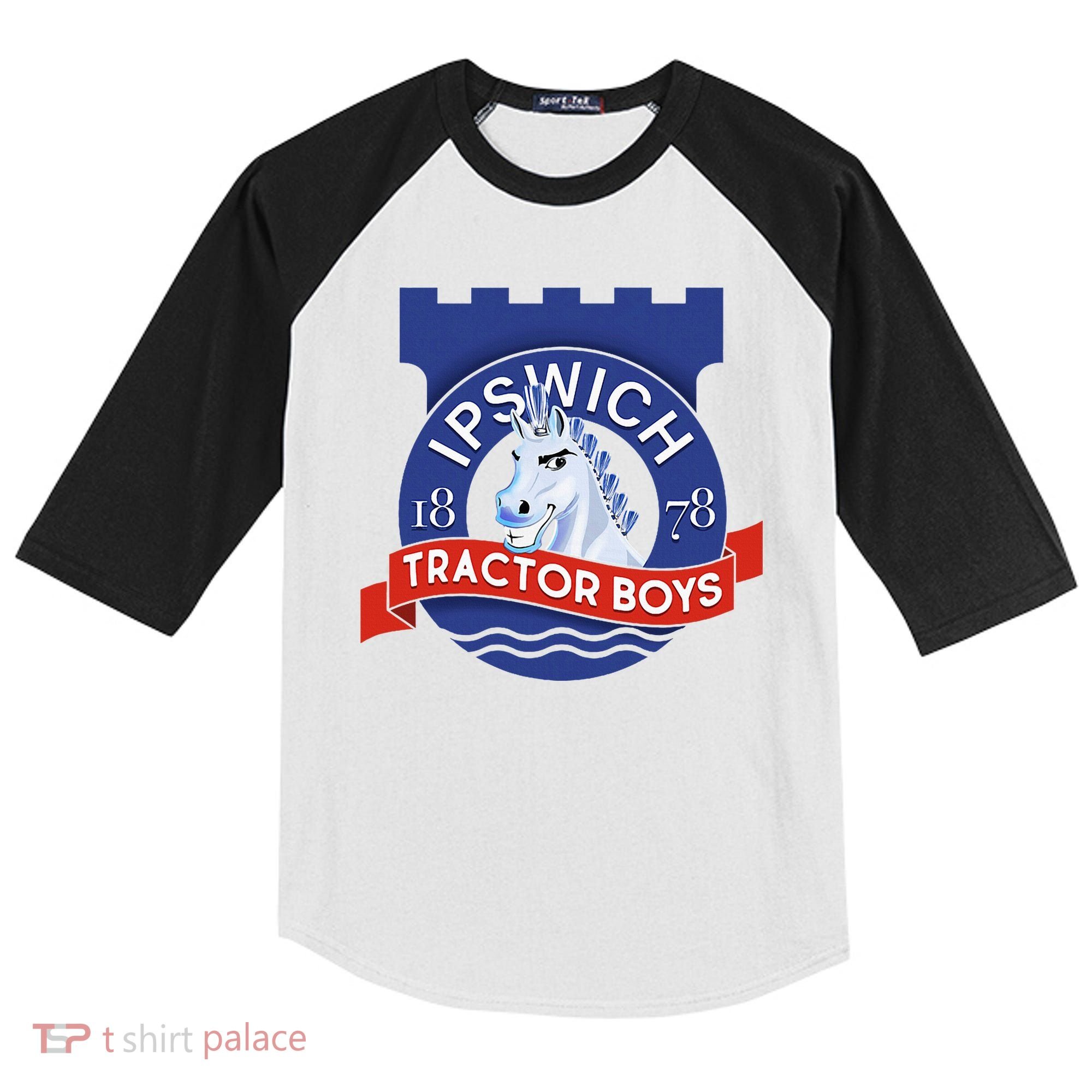 Ipswich Town Fan Tractor Suffolk Punch Badge Kids Colorblock Raglan Jersey