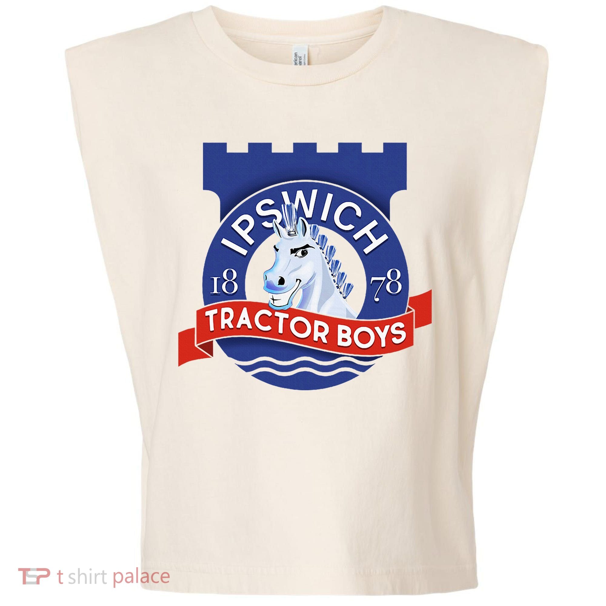Ipswich Town Fan Tractor Suffolk Punch Badge Garment-Dyed Women's Muscle Tee