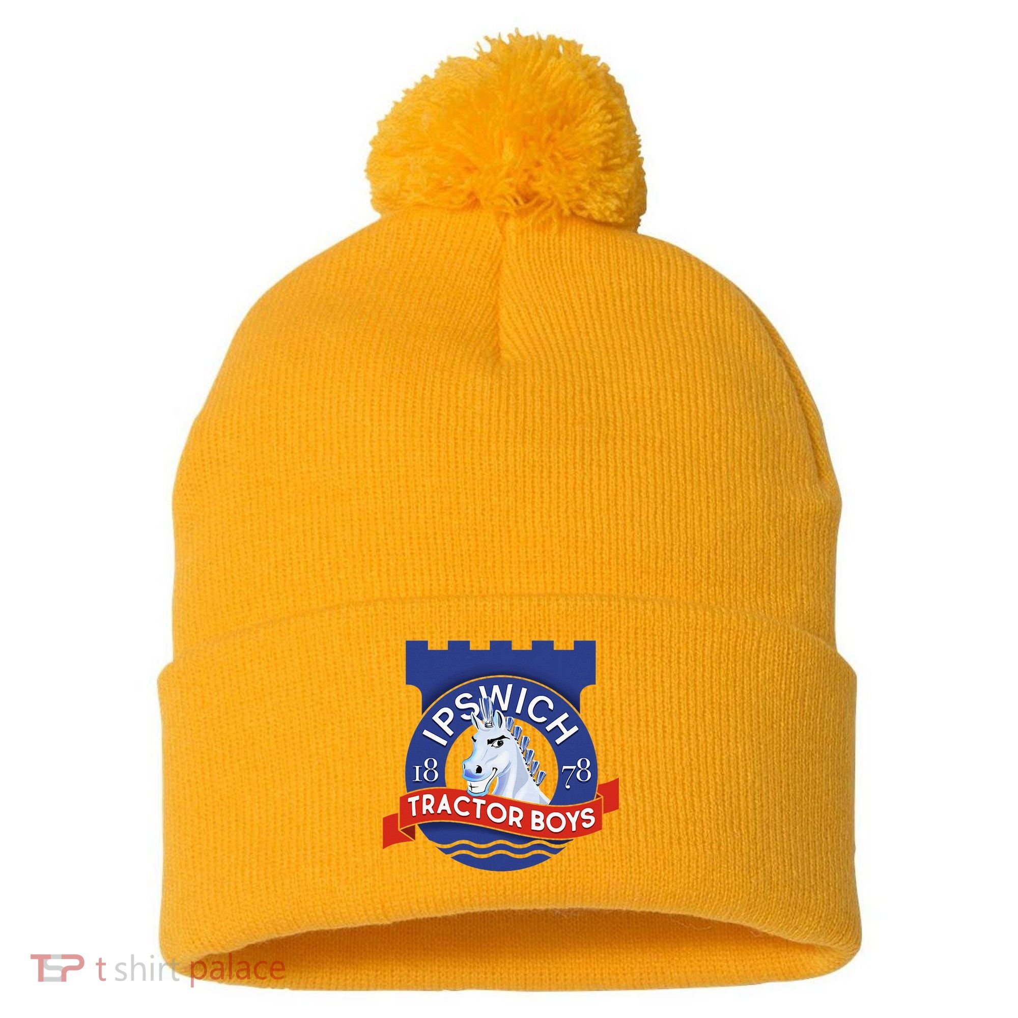 Ipswich Town Fan Tractor Suffolk Punch Badge Pom Pom 12in Knit Beanie