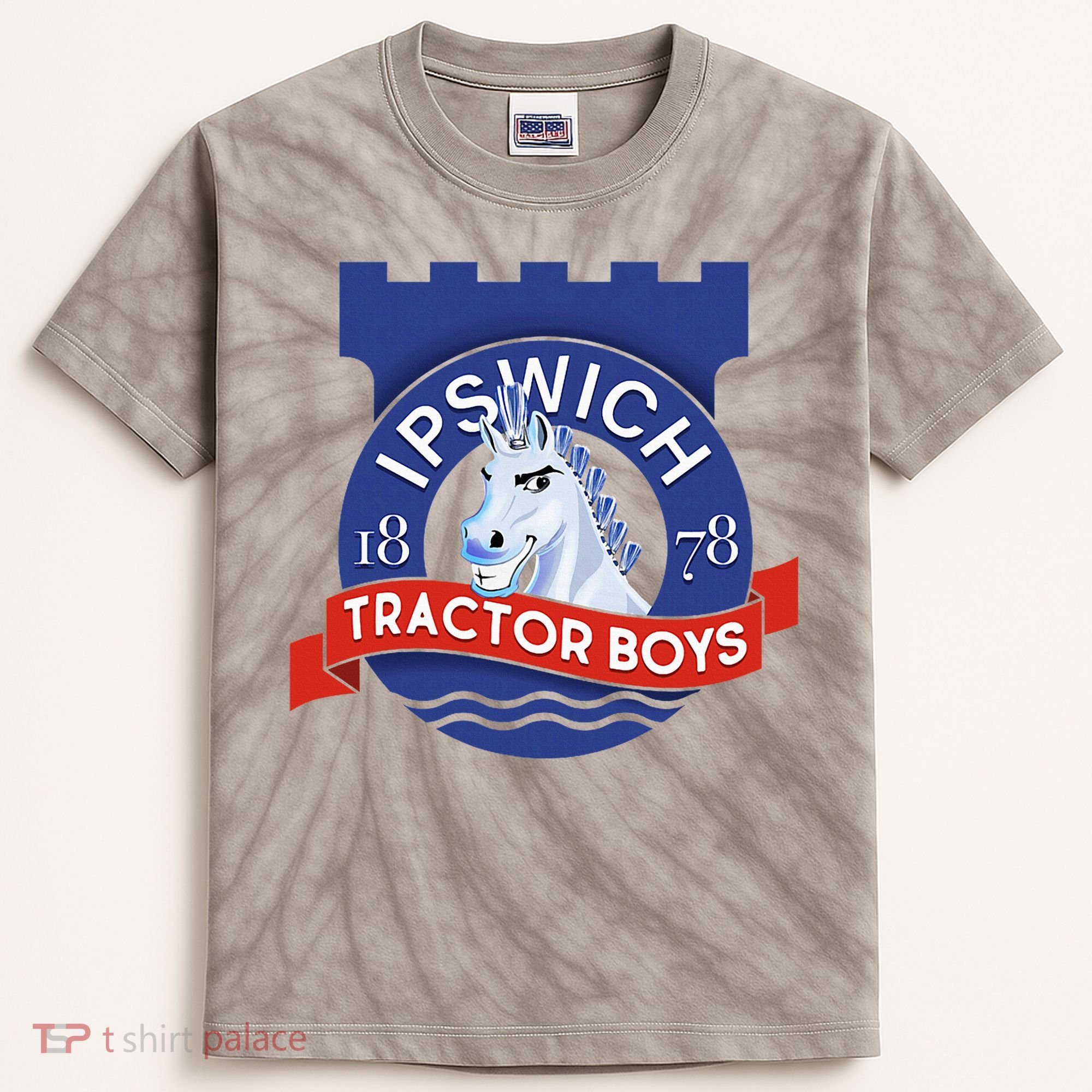 Ipswich Town Fan Tractor Suffolk Punch Badge Kids Tie-Dye T-Shirt