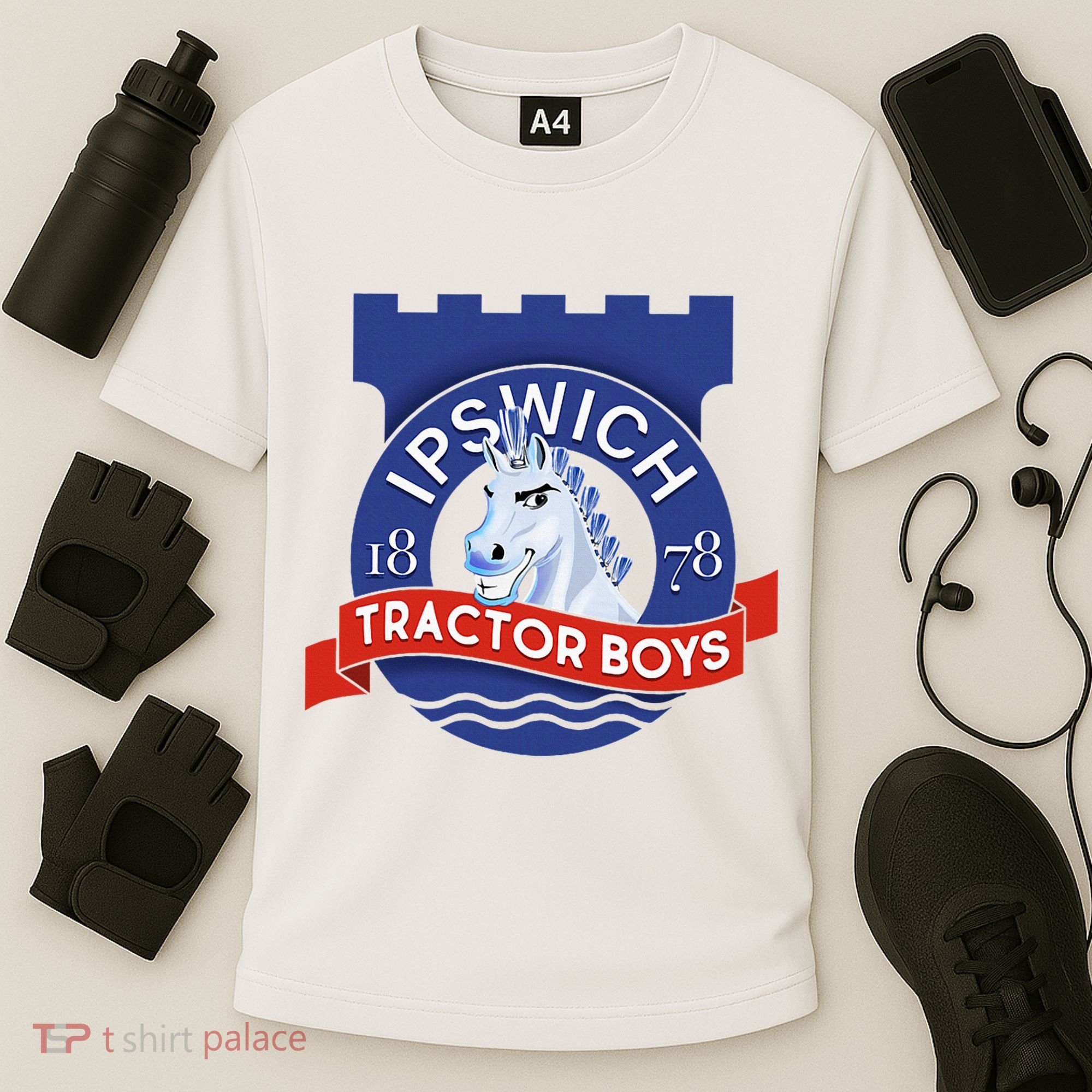 Ipswich Town Fan Tractor Suffolk Punch Badge Cooling Performance Crew T-Shirt