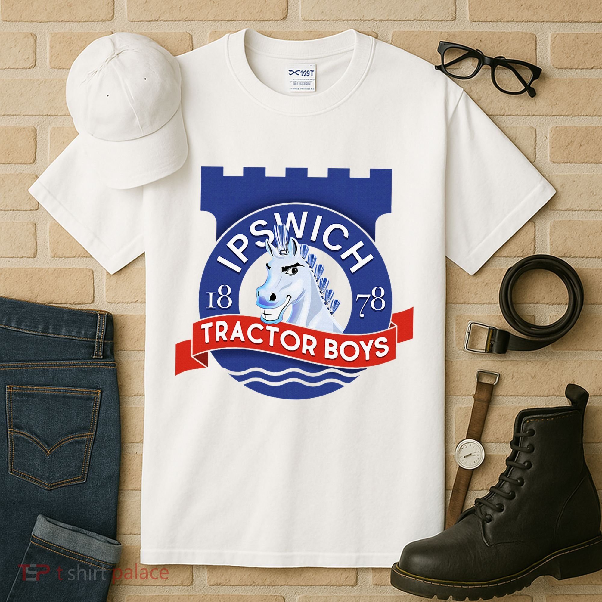 Ipswich Town Fan Tractor Suffolk Punch Badge Tall T-Shirt
