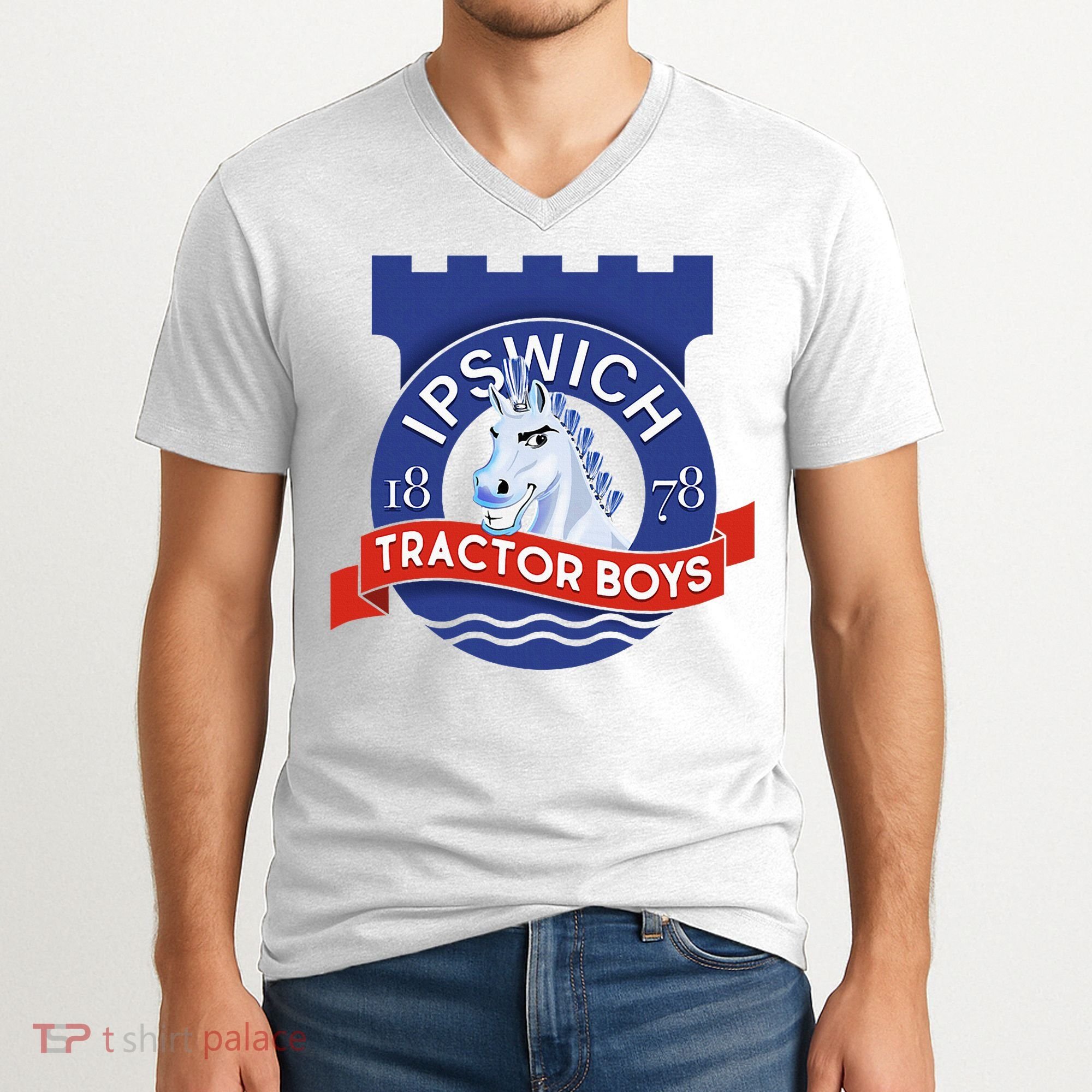 Ipswich Town Fan Tractor Suffolk Punch Badge V-Neck T-Shirt