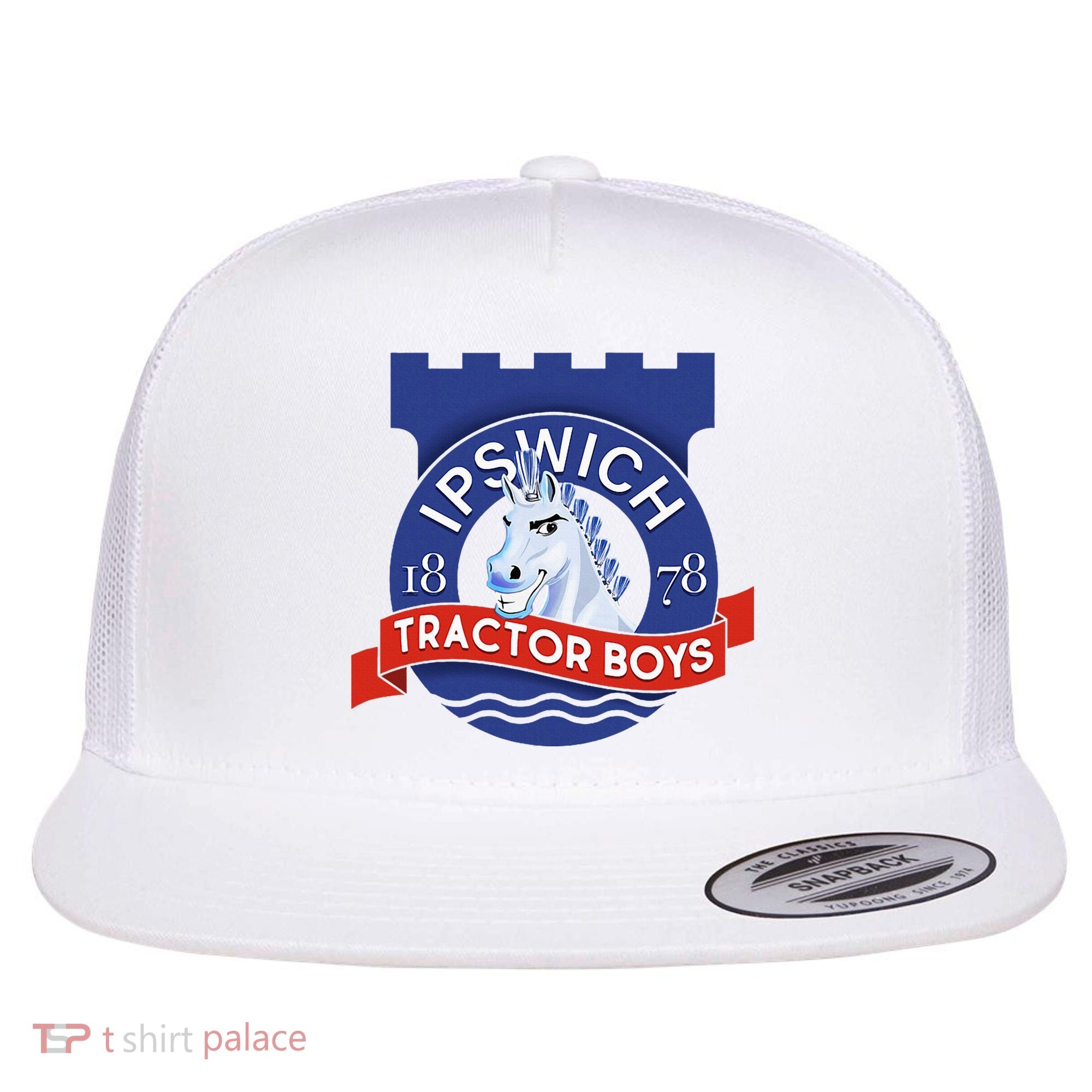 Ipswich Town Fan Tractor Suffolk Punch Badge Flat Bill Trucker Hat