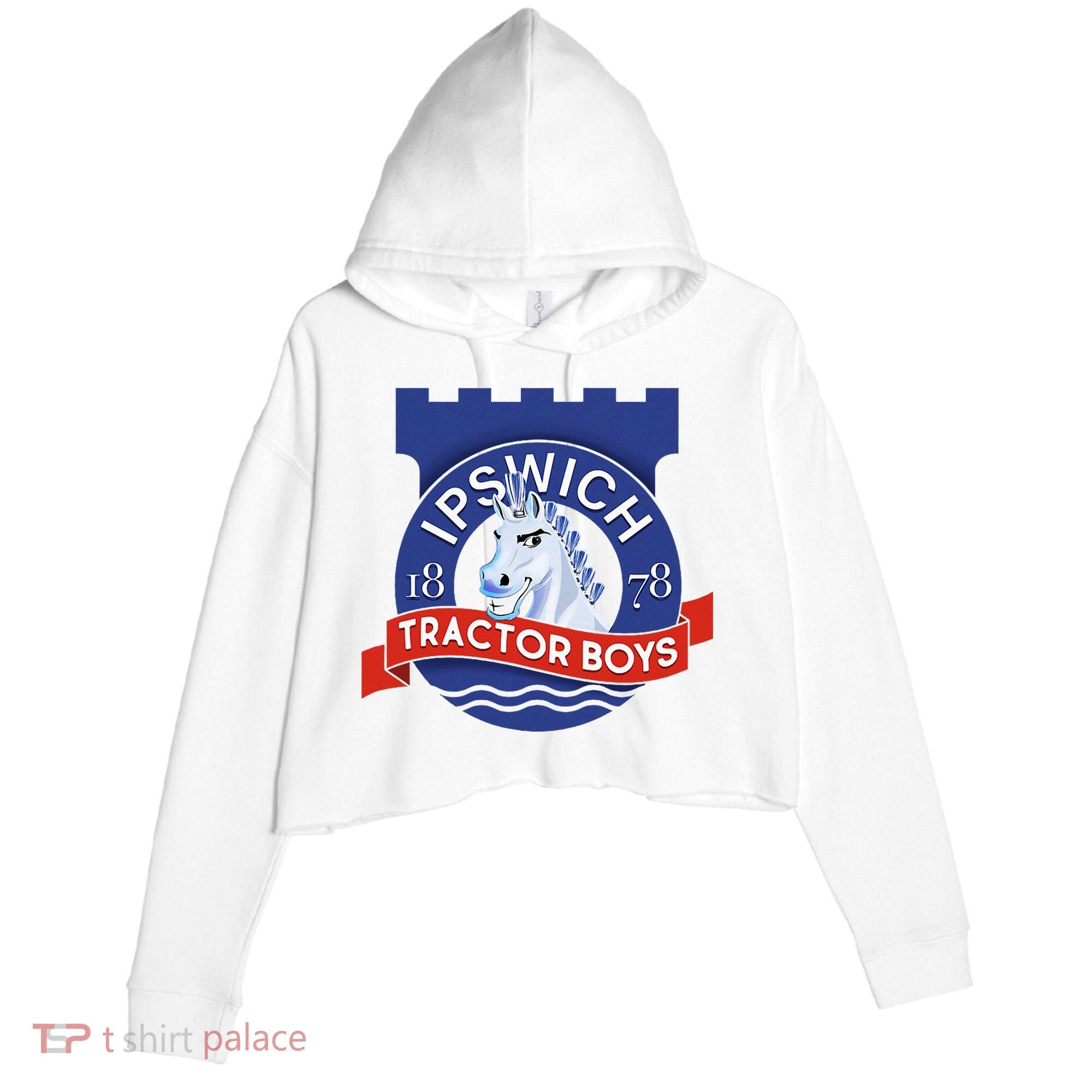 Ipswich Town Fan Tractor Suffolk Punch Badge Crop Fleece Hoodie