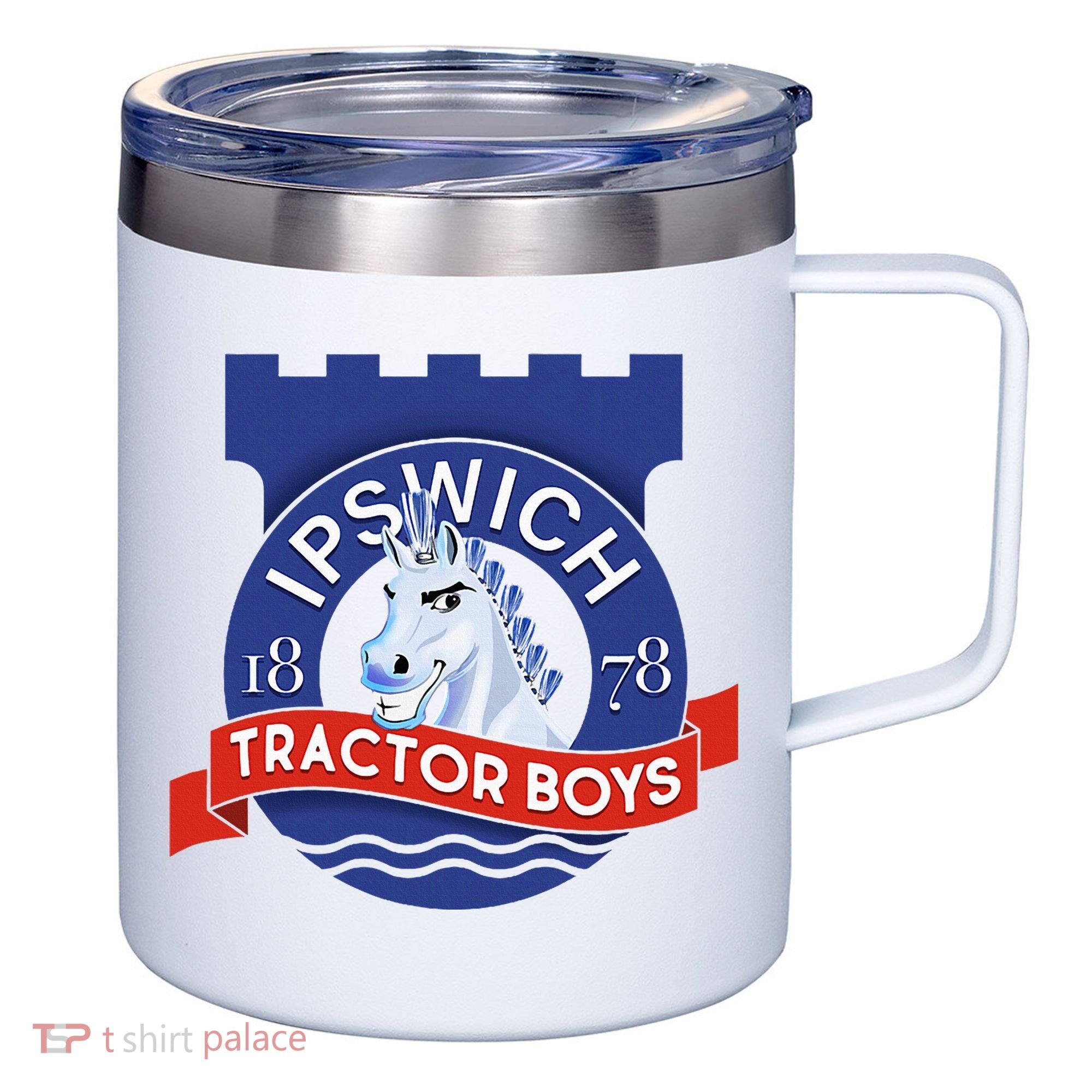 Ipswich Town Fan Tractor Suffolk Punch Badge 12oz Stainless Steel Coffee Mug