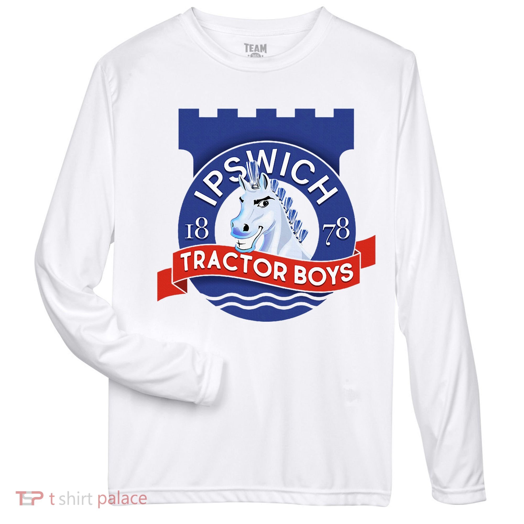 Ipswich Town Fan Tractor Suffolk Punch Badge Zone Performance Long-Sleeve T-Shirt