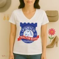 Ipswich Town Fan Tractor Suffolk Punch Badge Women's V-Neck T-Shirt thumb 3