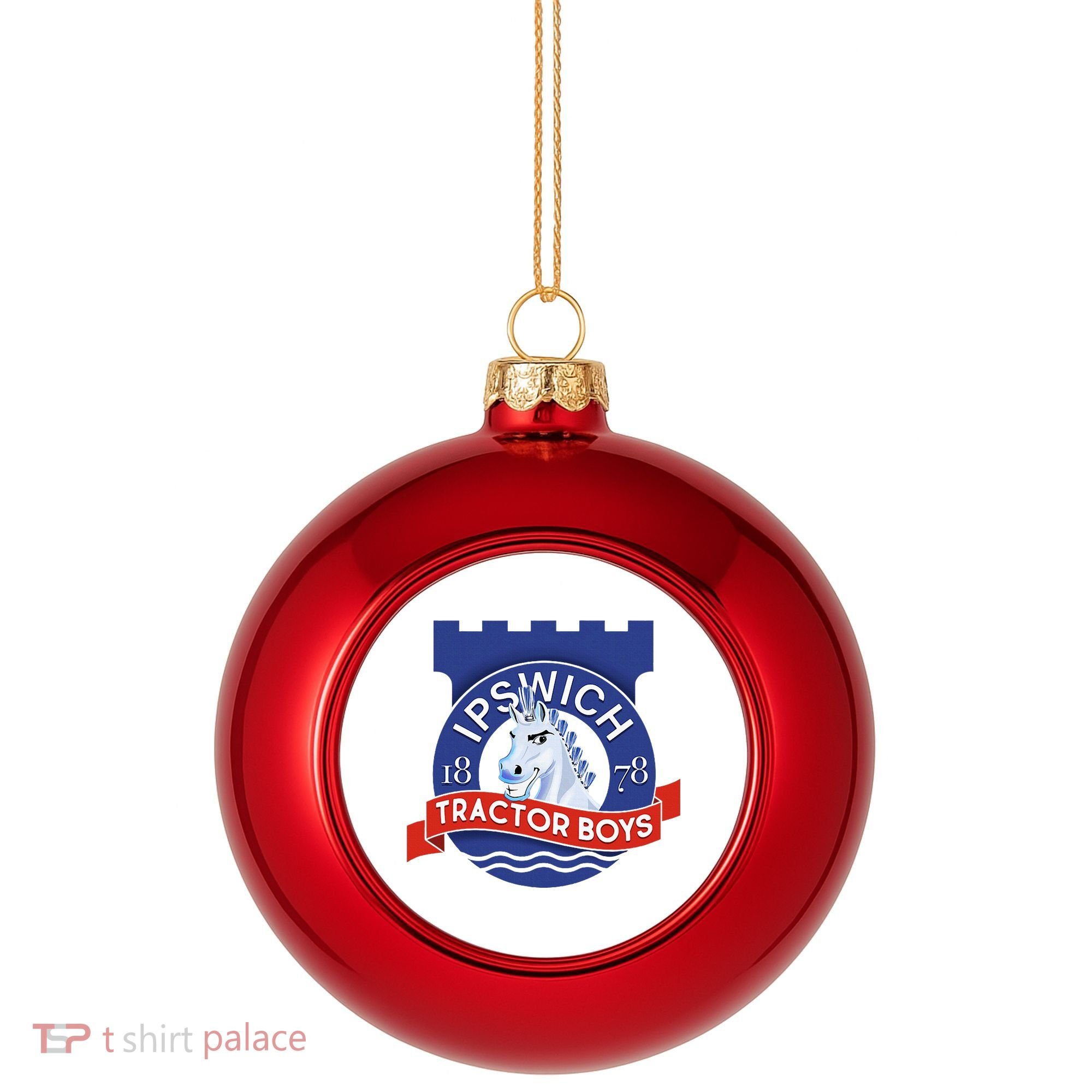 Ipswich Town Fan Tractor Suffolk Punch Badge Plastic Christmas Ball Ornament