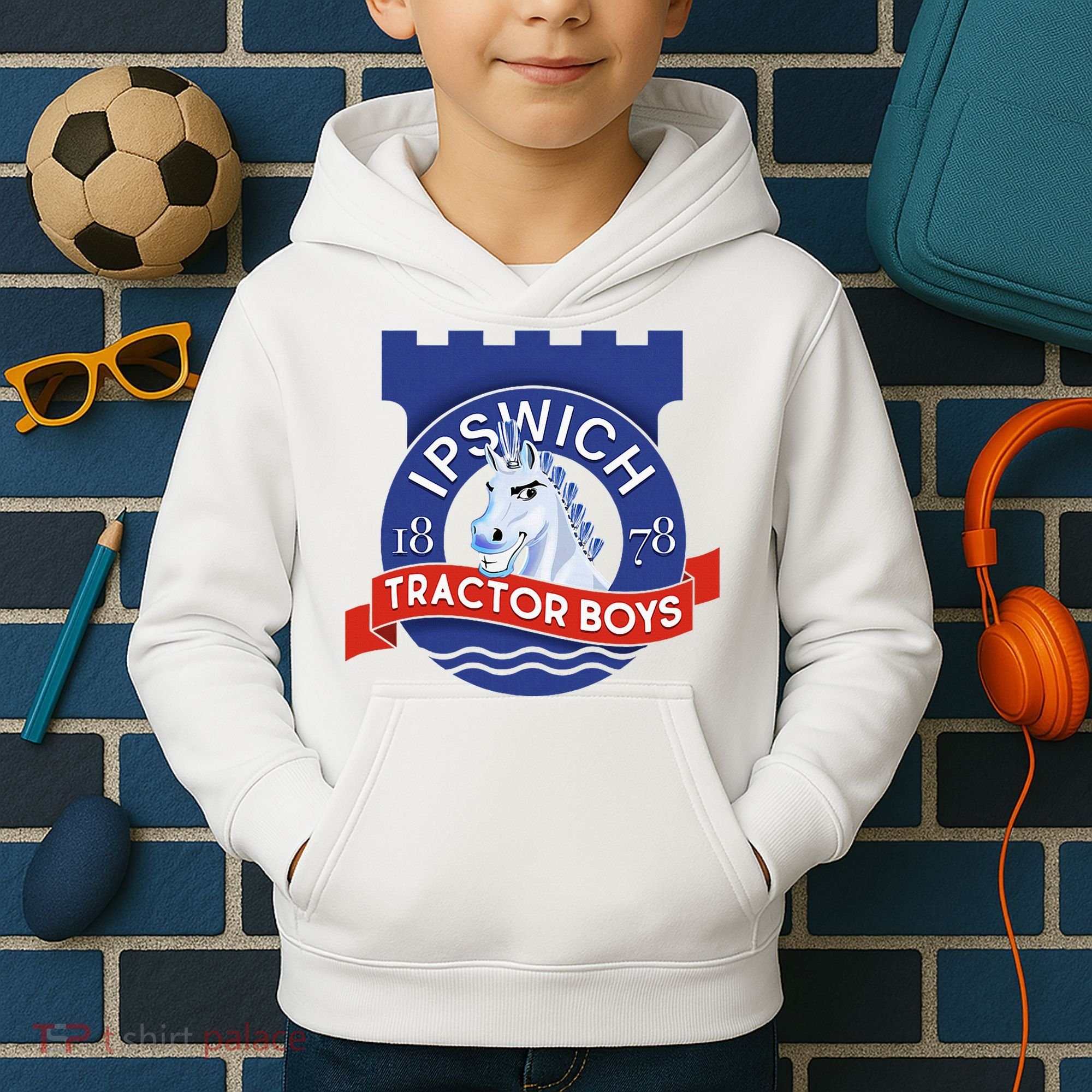 Ipswich Town Fan Tractor Suffolk Punch Badge Kids Hoodie