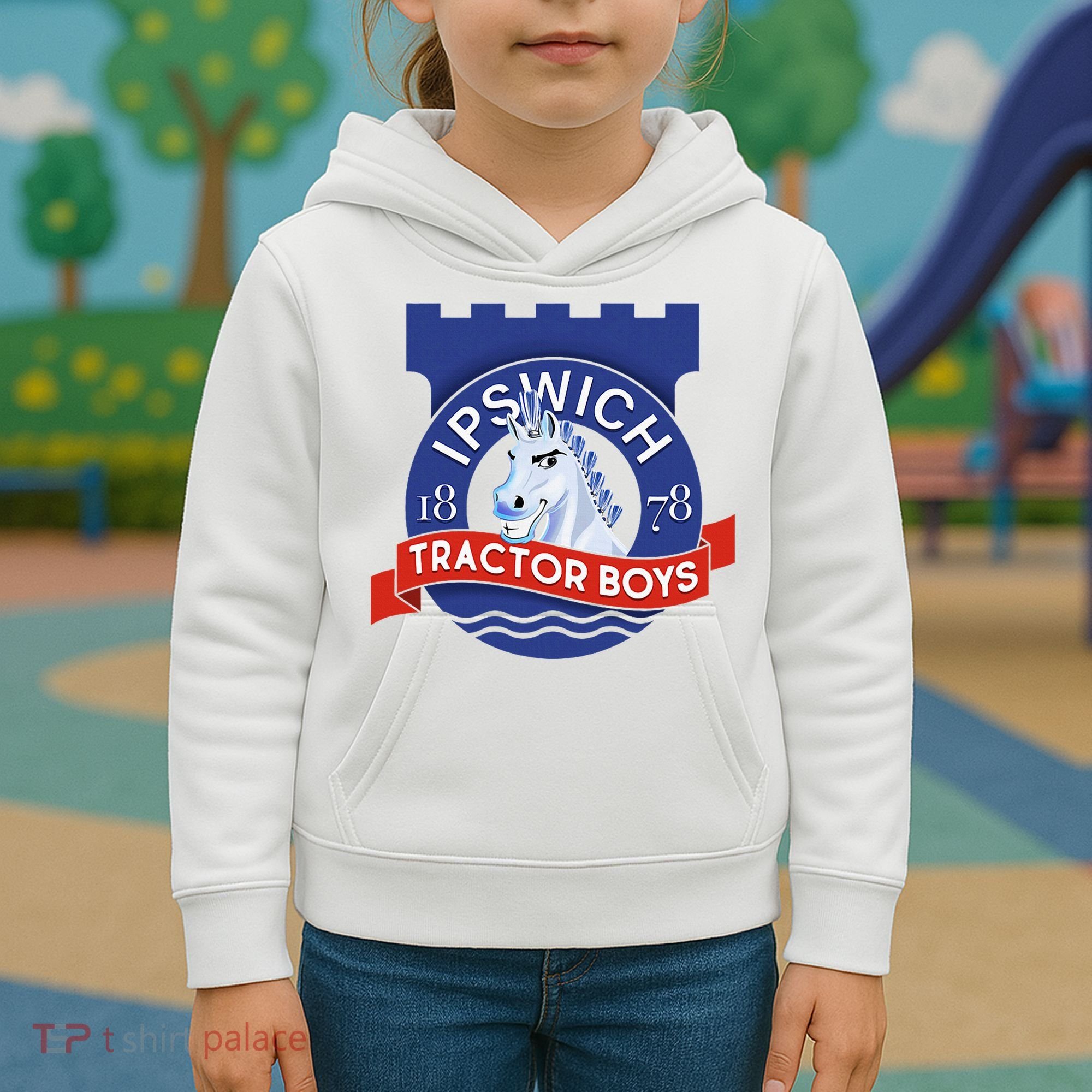 Ipswich Town Fan Tractor Suffolk Punch Badge Kids Hoodie