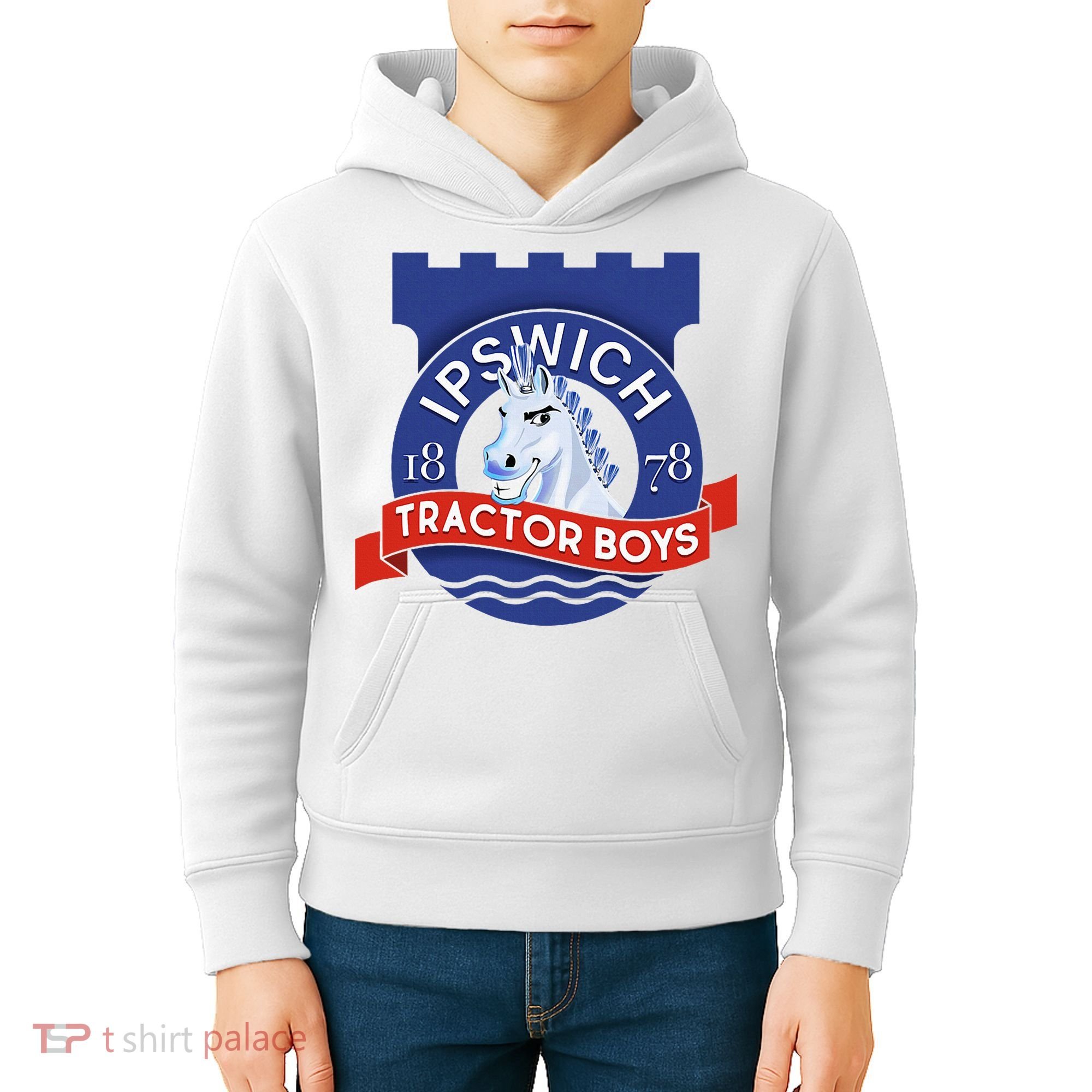 Ipswich Town Fan Tractor Suffolk Punch Badge Kids Hoodie
