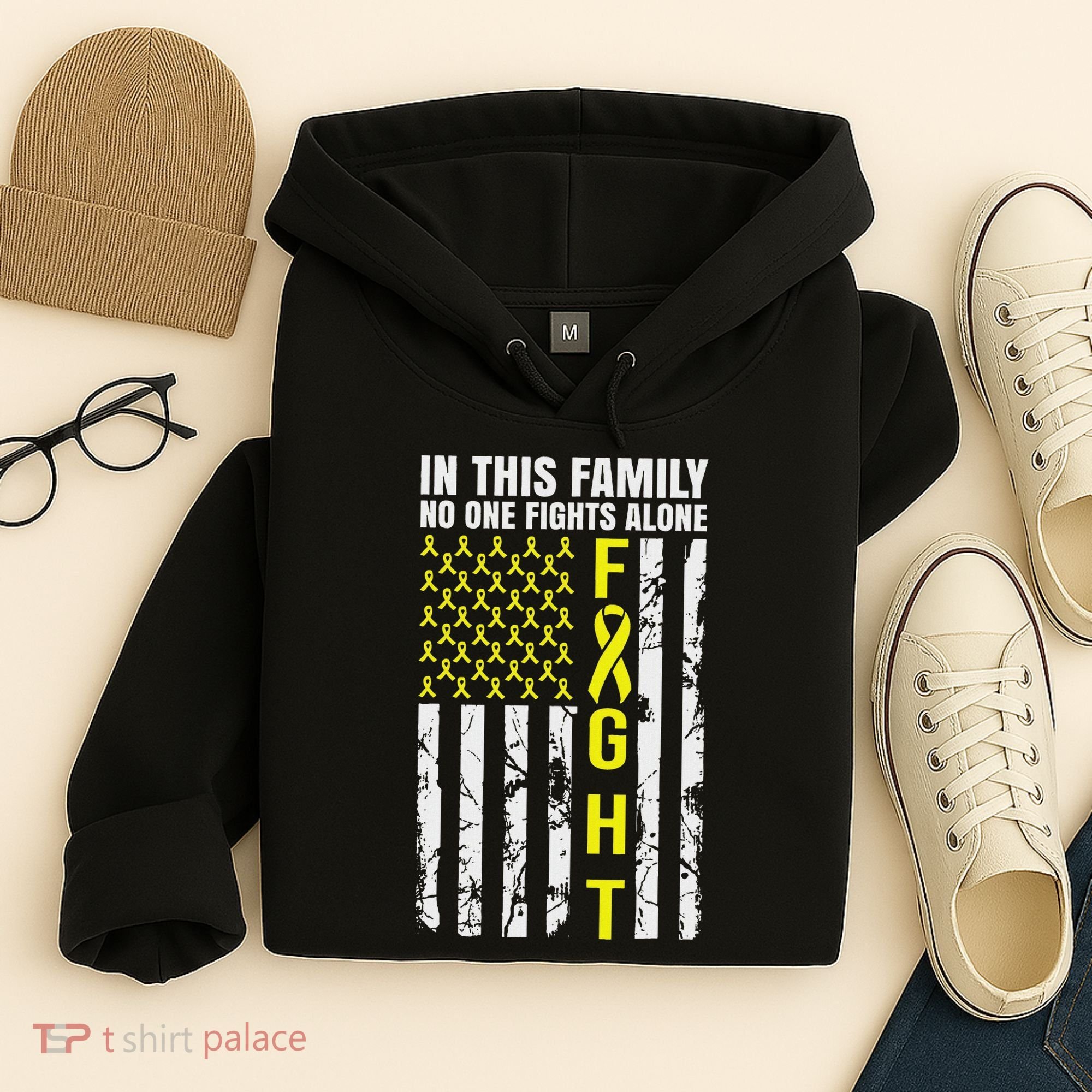 In This Family No One Fight Alone Sarcoma Awareness Hoodie