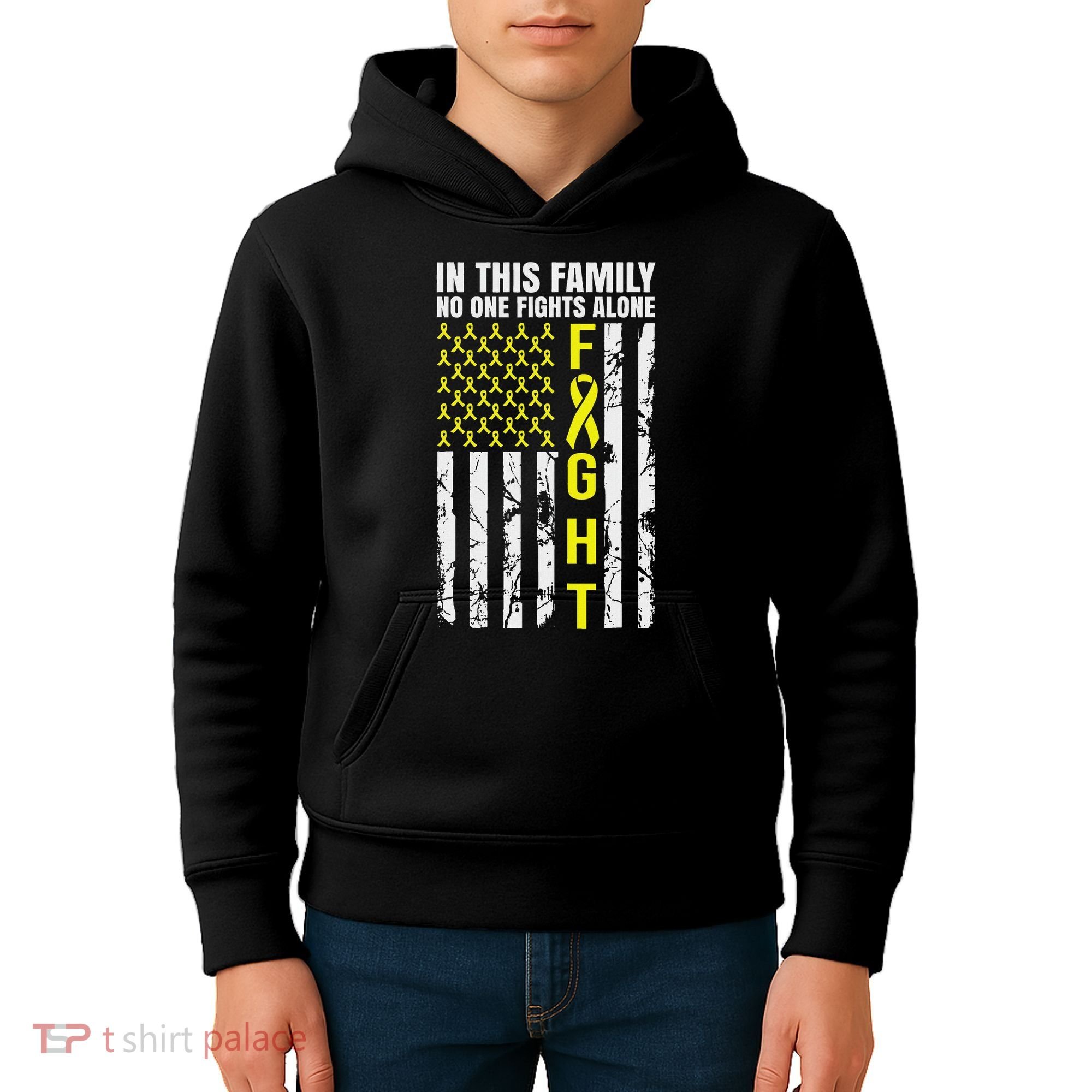 In This Family No One Fight Alone Sarcoma Awareness Kids Hoodie