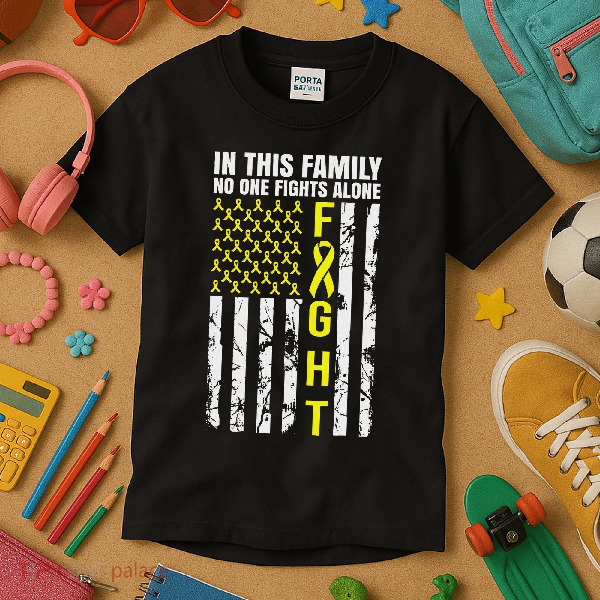 In This Family No One Fight Alone Sarcoma Awareness Kids T-Shirt