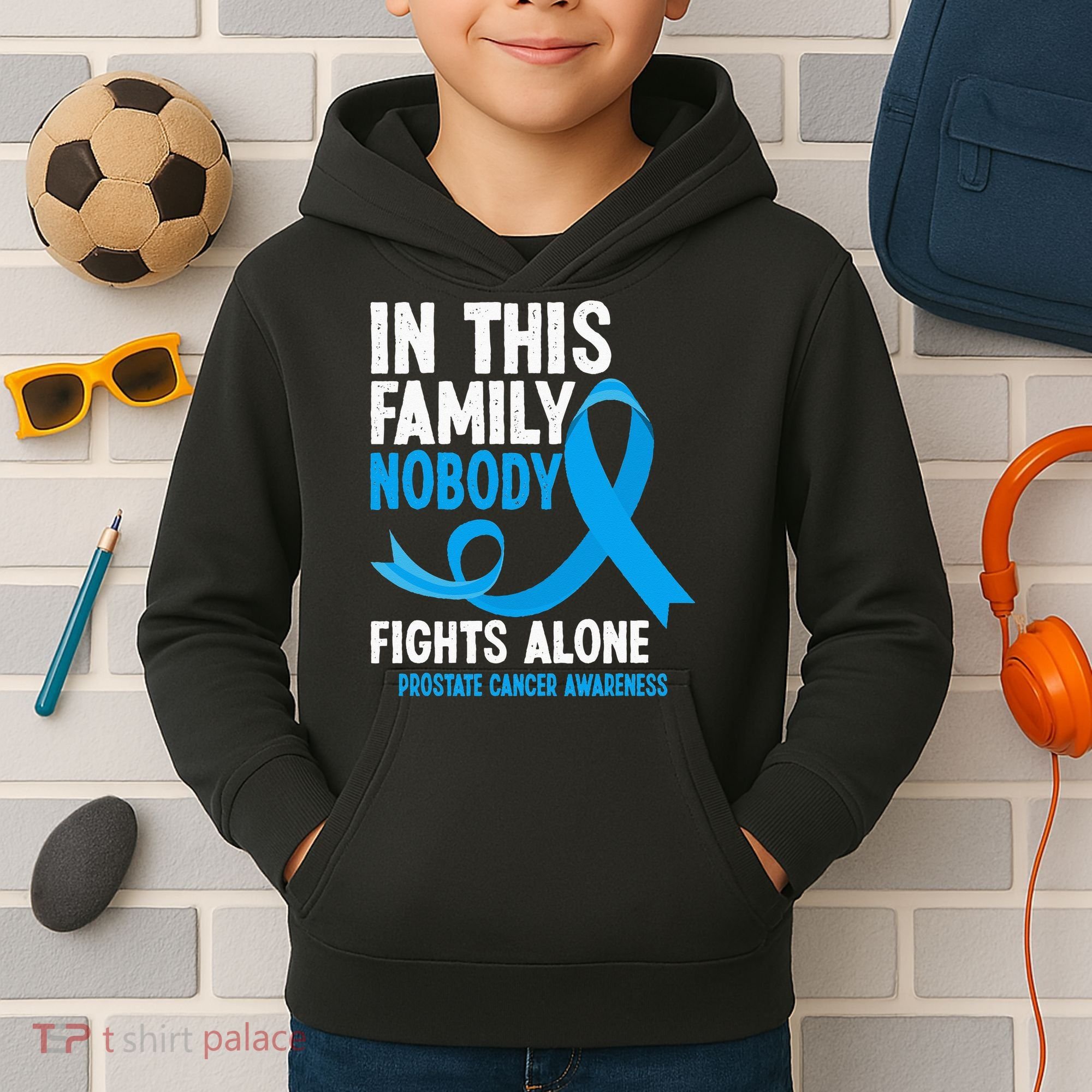 In This Family Nobody Fights Alone Prostate Cancer Awareness Kids Hoodie