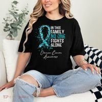 In This Family No One Fights Alone Ovarian Cancer Comfort Colors T-Shirt thumb 2
