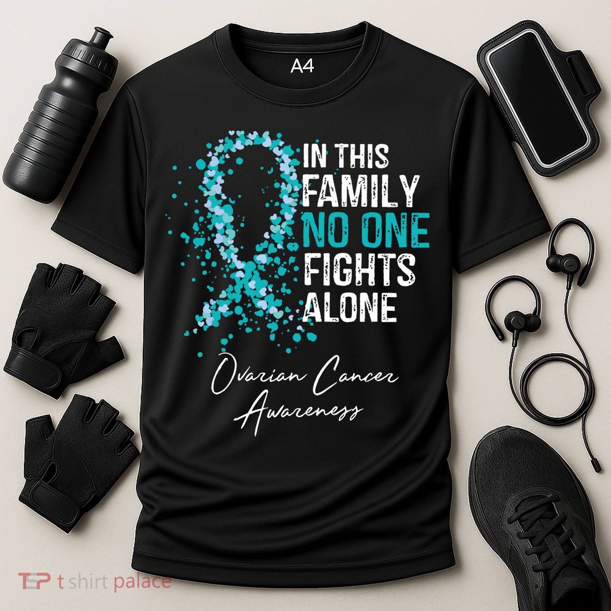 In This Family No One Fights Alone Ovarian Cancer Cooling Performance Crew T-Shirt