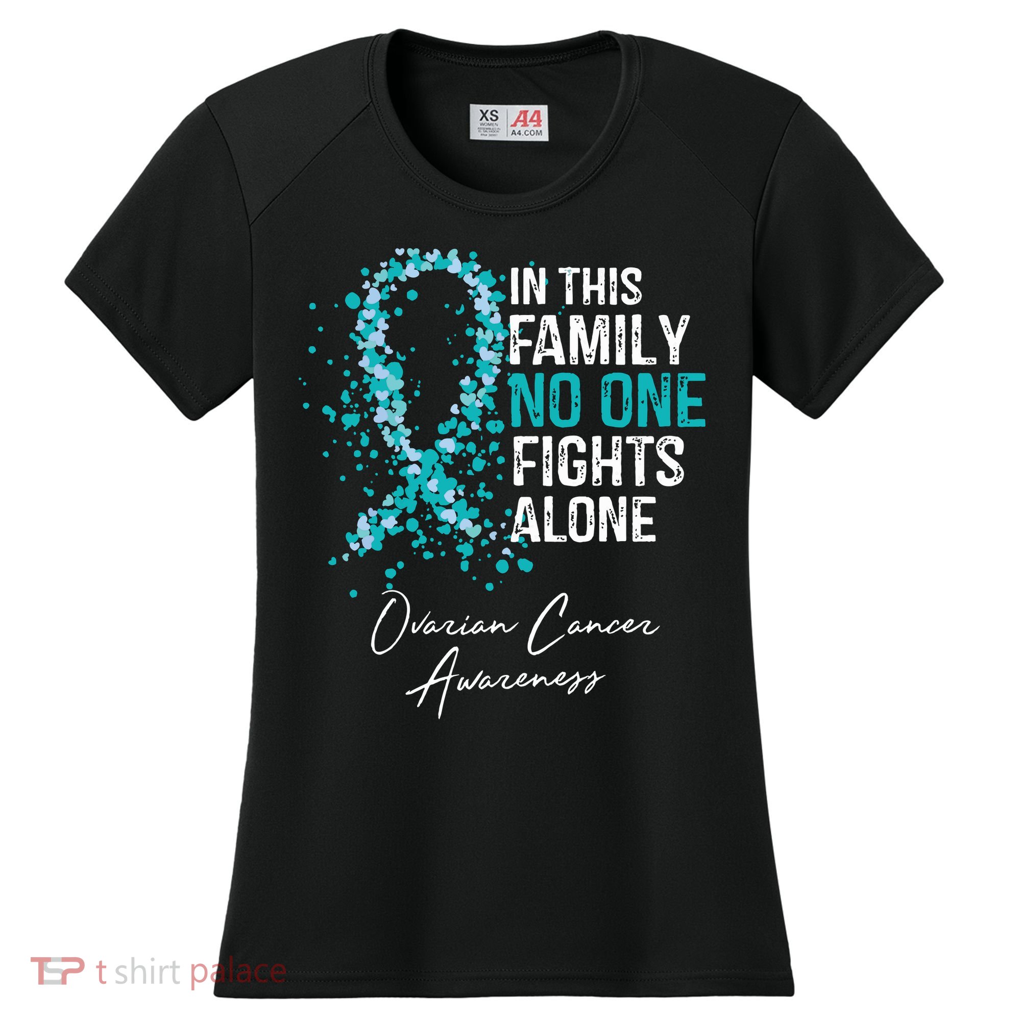 In This Family No One Fights Alone Ovarian Cancer Women's Cooling Performance Crew T-Shirt