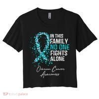 In This Family No One Fights Alone Ovarian Cancer Women's Crop Top Tee thumb 0