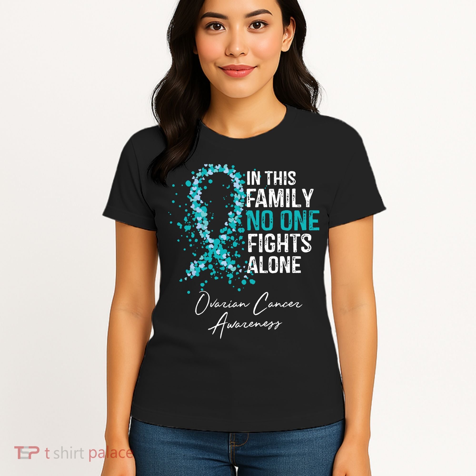 In This Family No One Fights Alone Ovarian Cancer Women's T-Shirt