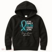 In This Family No One Fights Alone Ovarian Cancer Kids Hoodie thumb 0
