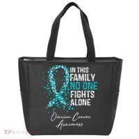 In This Family No One Fights Alone Ovarian Cancer Tote Bag thumb 0