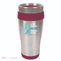 In This Family No One Fights Alone Ovarian Cancer 16oz Travel Tumbler thumb 0