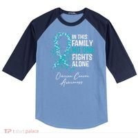 In This Family No One Fights Alone Ovarian Cancer Raglan Baseball Sleeve Shirt thumb 0