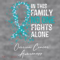 In This Family No One Fights Alone Ovarian Cancer Women's Racerback Cropped Tank thumb 2