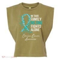 In This Family No One Fights Alone Ovarian Cancer Garment-Dyed Women's Muscle Tee thumb 0