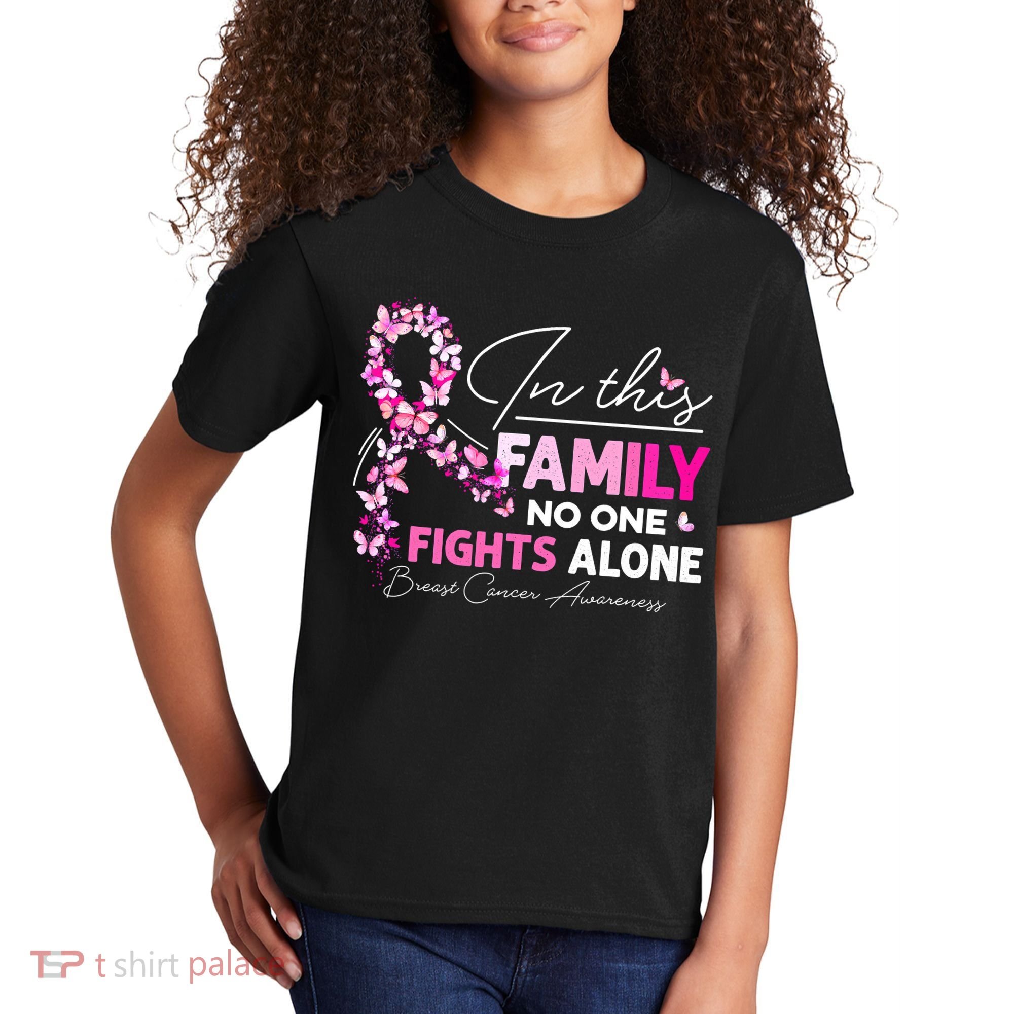 In This Family No One Fight Alone Breast Cancer Awareness Kids T-Shirt