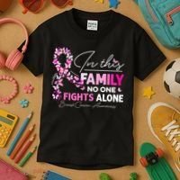 In This Family No One Fight Alone Breast Cancer Awareness Kids T-Shirt thumb 3