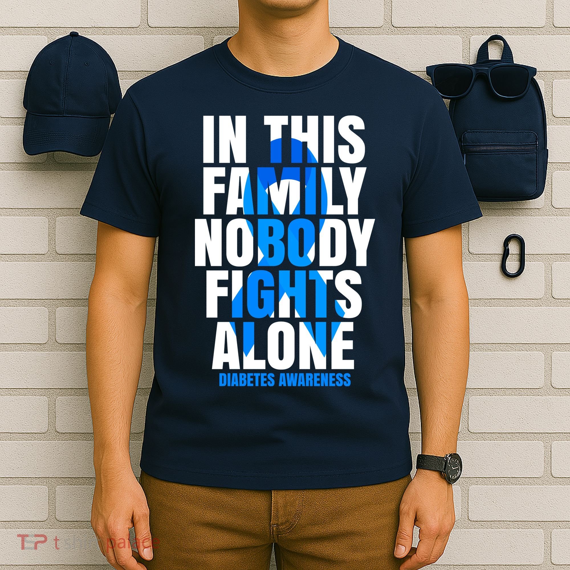 In This Family Nobody Fights Alone Diabetes Awareness T-Shirt