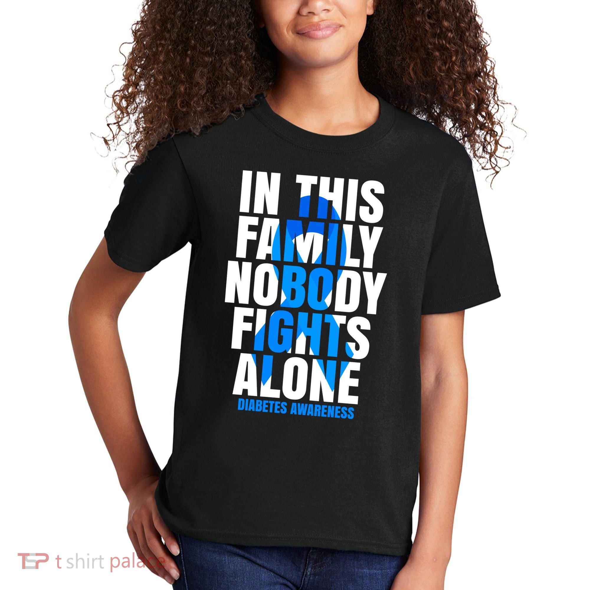 In This Family Nobody Fights Alone Diabetes Awareness Kids T-Shirt
