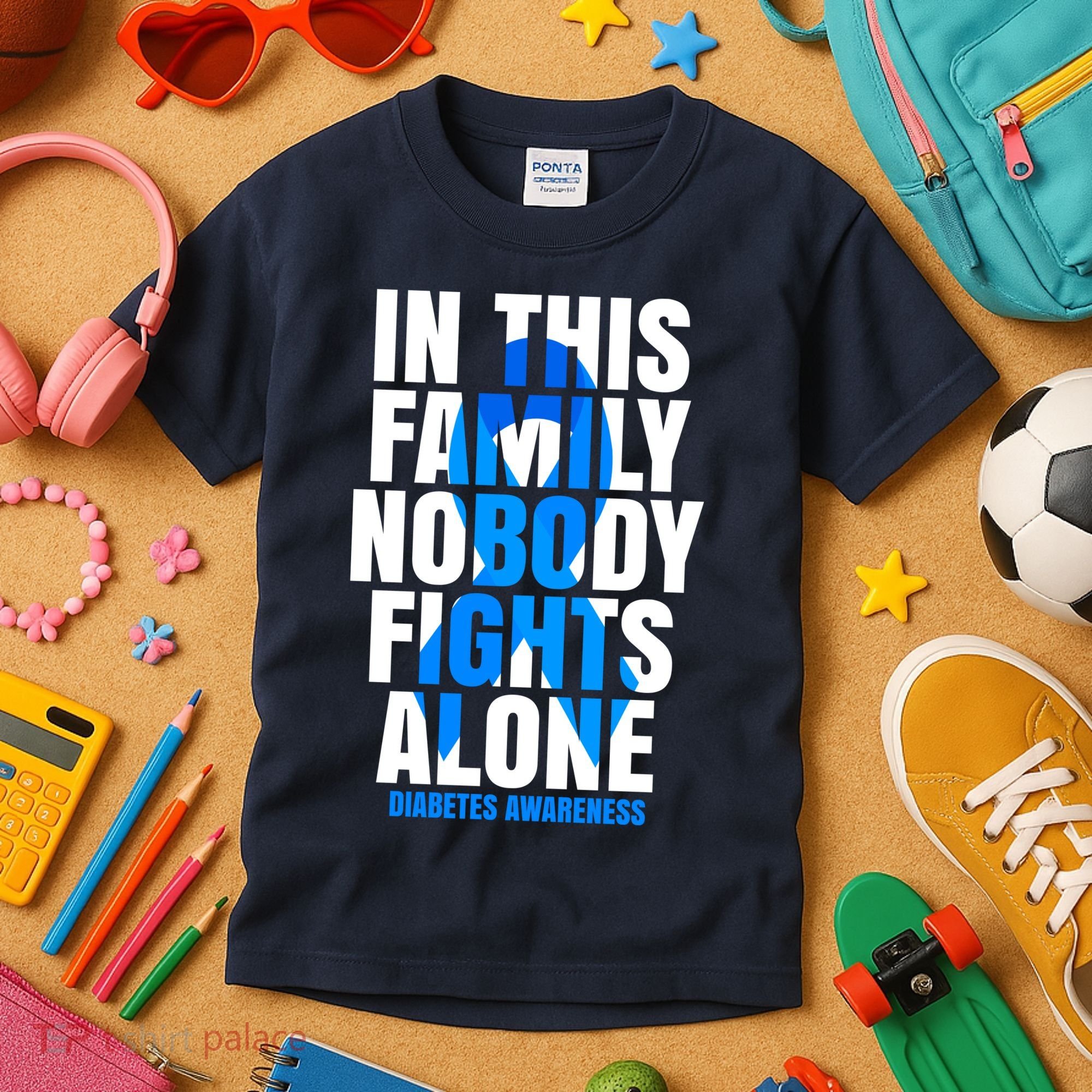 In This Family Nobody Fights Alone Diabetes Awareness Kids T-Shirt
