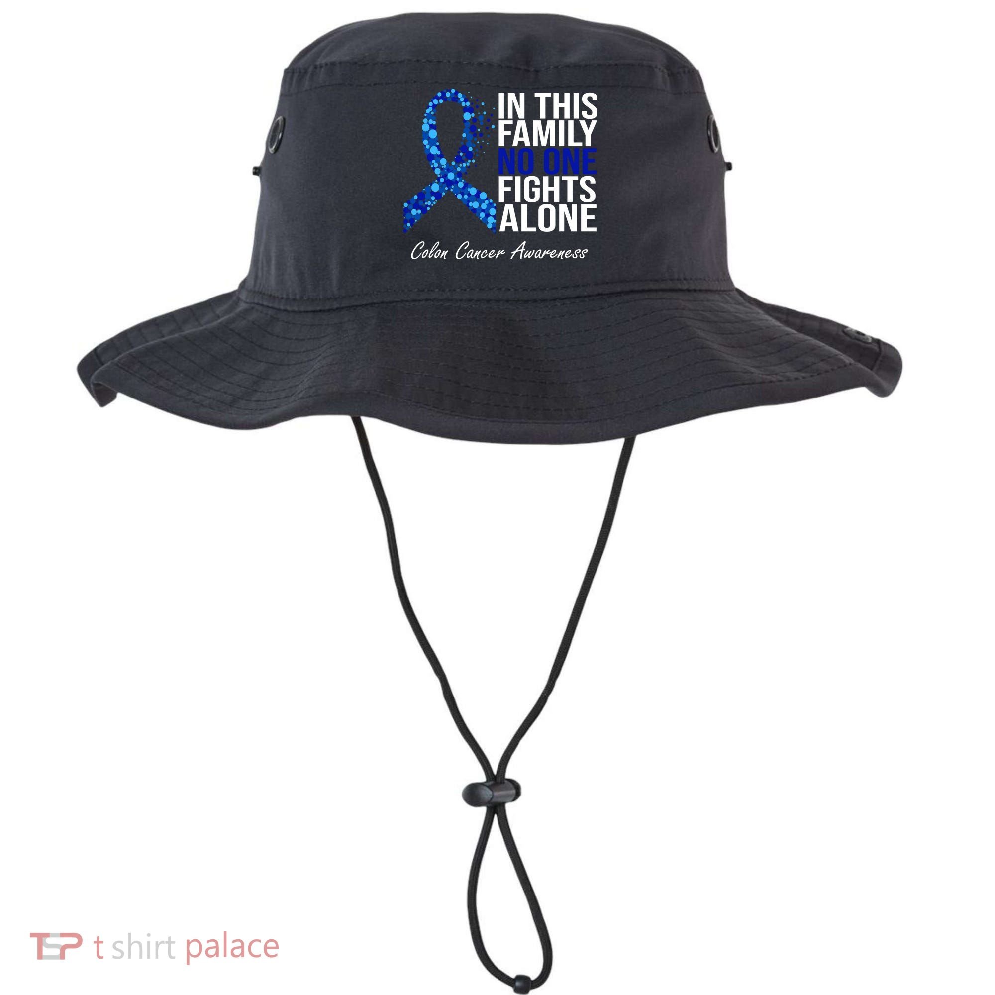 In This Family No One Fights Alone Colon Cancer Ribbon Bucket Hat