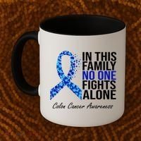 In This Family No One Fights Alone Colon Cancer Ribbon Coffee Mug thumb 2