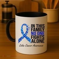In This Family No One Fights Alone Colon Cancer Ribbon Coffee Mug thumb 4