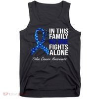 In This Family No One Fights Alone Colon Cancer Ribbon Tank Top thumb 0