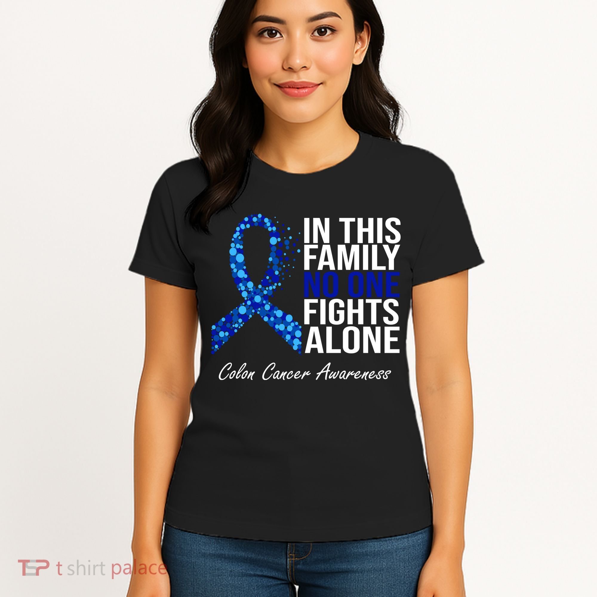 In This Family No One Fights Alone Colon Cancer Ribbon Women's T-Shirt