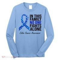 In This Family No One Fights Alone Colon Cancer Ribbon Long Sleeve Shirt thumb 0