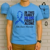 In This Family No One Fights Alone Colon Cancer Ribbon T-Shirt thumb 5