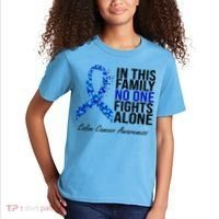 In This Family No One Fights Alone Colon Cancer Ribbon Kids T-Shirt thumb 2