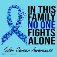 In This Family No One Fights Alone Colon Cancer Ribbon Kids T-Shirt thumb 4