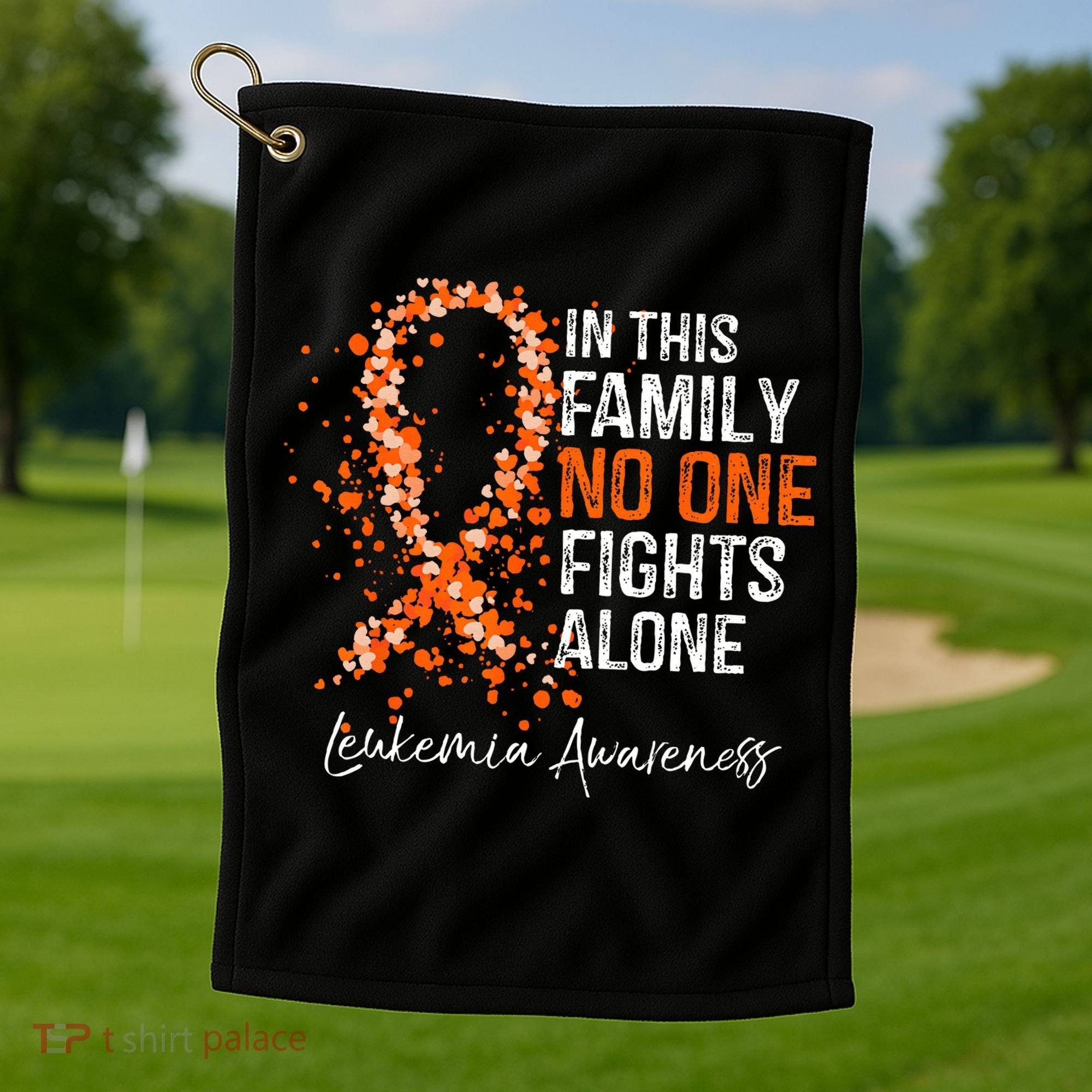 In This Family No One Fights Alone Leukemia Awareness Golf Towel