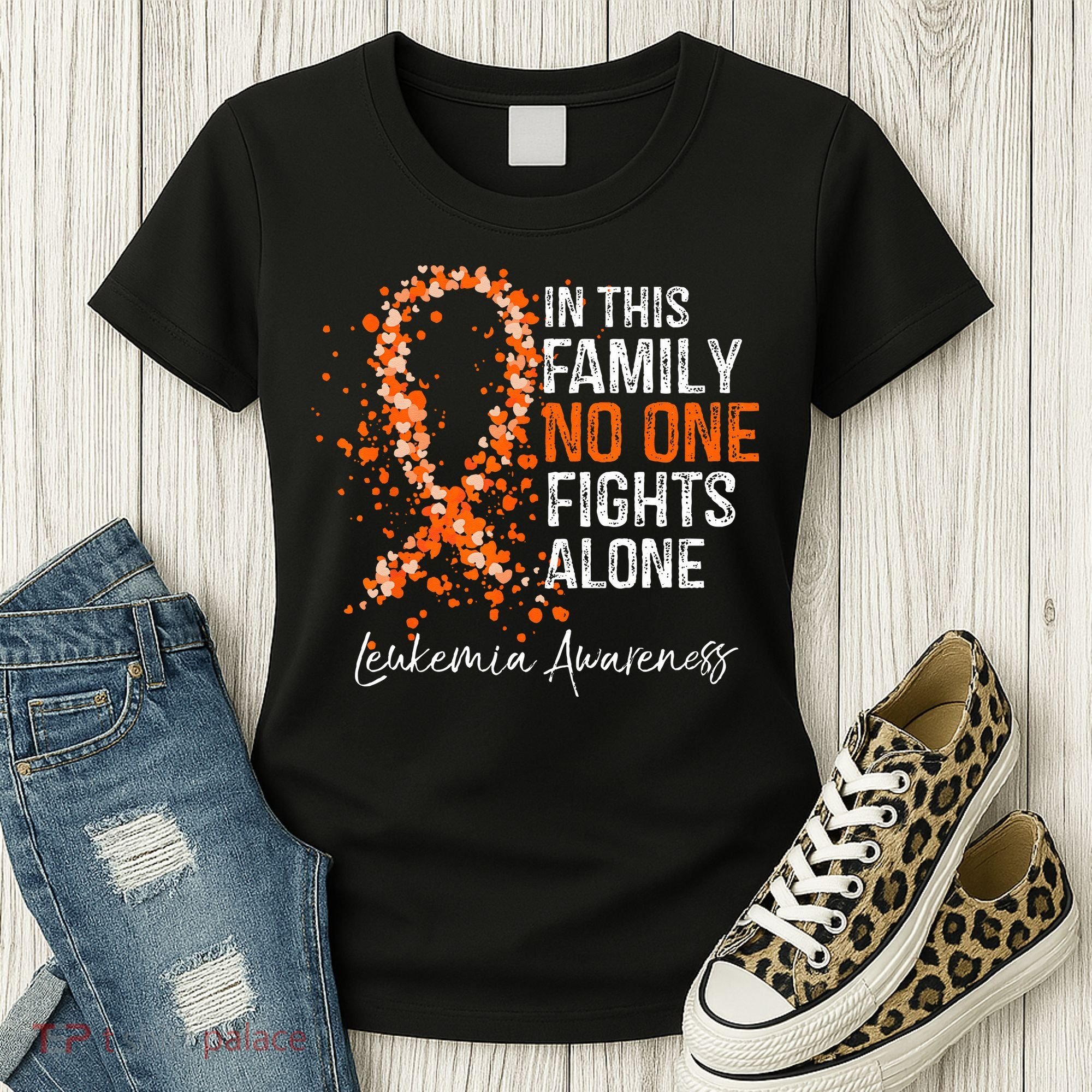 In This Family No One Fights Alone Leukemia Awareness Women's T-Shirt