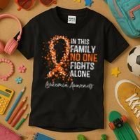 In This Family No One Fights Alone Leukemia Awareness Kids T-Shirt thumb 3