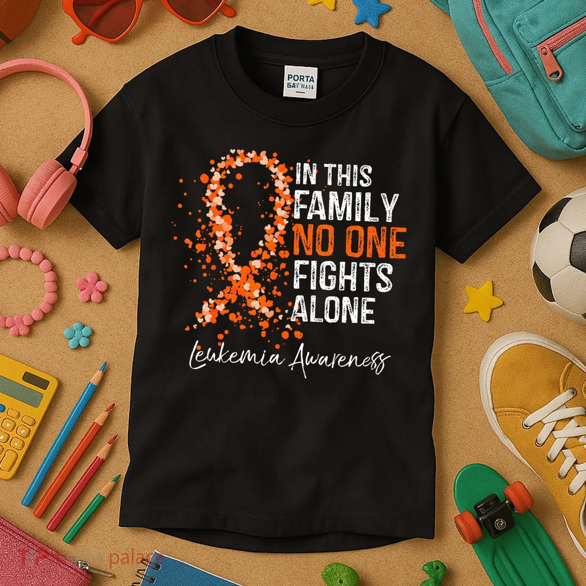 In This Family No One Fights Alone Leukemia Awareness Kids T-Shirt